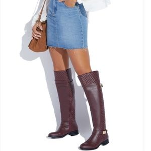 Burgundy Flat Knee Boots